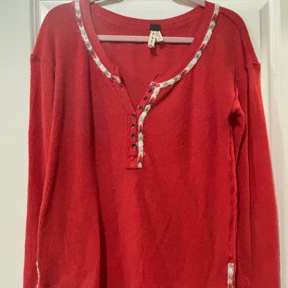 Free People Orange Navaho L/S Shirt Sz Small